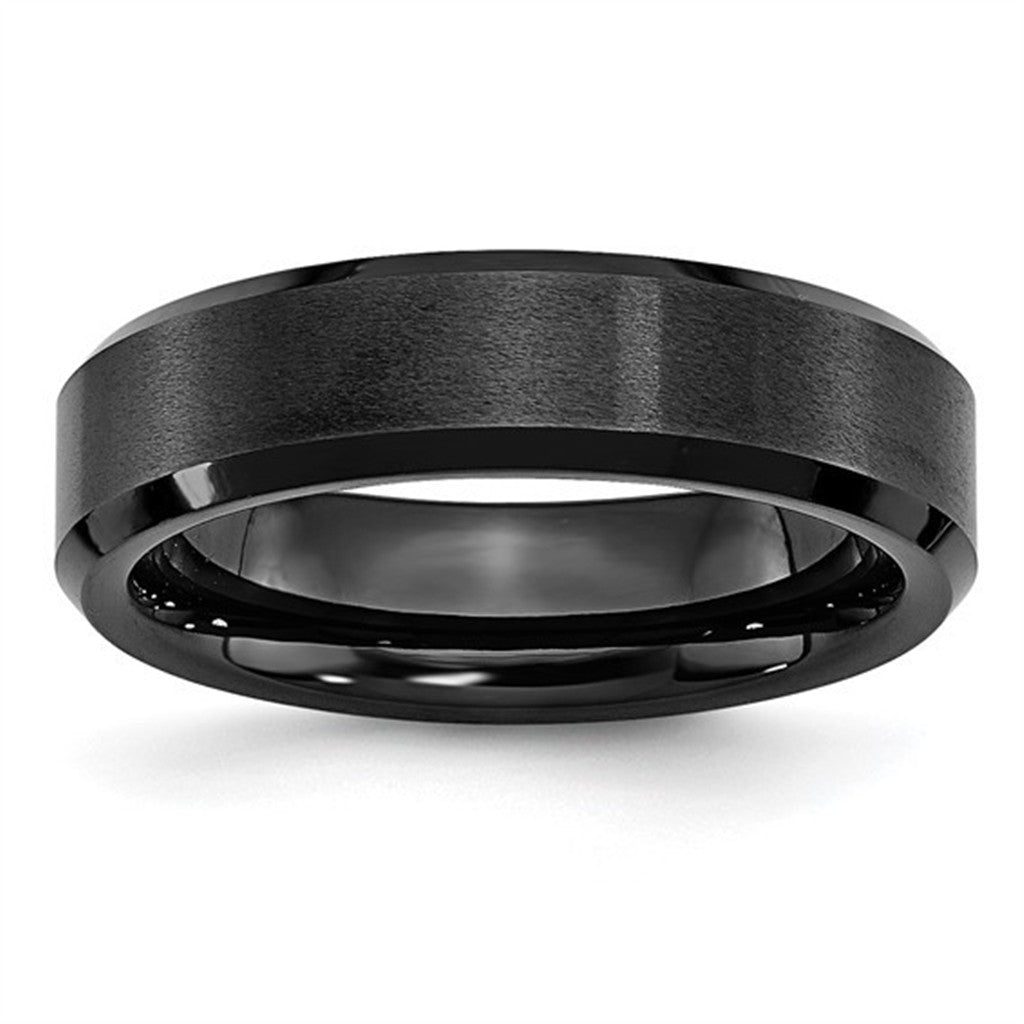 Black Ceramic Alternative Metal Wedding Band 6mm wide Size 6