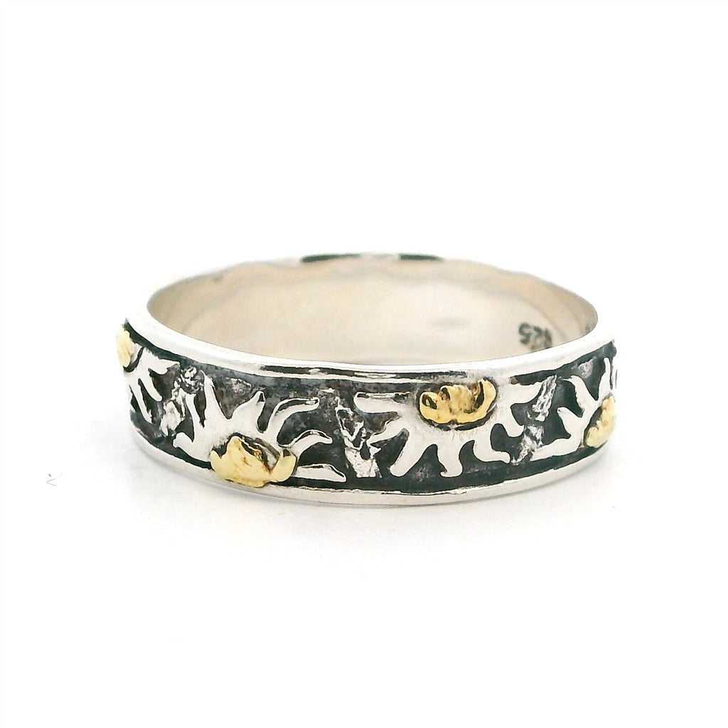 Geometric Womens Alaskan Gold Nugget Fashion Ring 4 mm wide Sterling Silver & Alaskan Gold Nugget Size 9