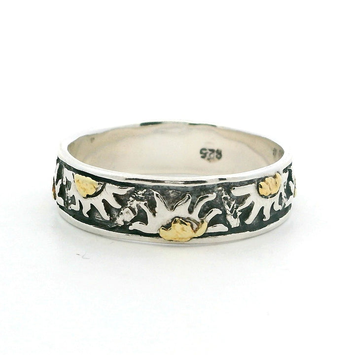 Geometric Womens Alaskan Gold Nugget Fashion Ring 4 mm wide Sterling Silver & Alaskan Gold Nugget Size 9