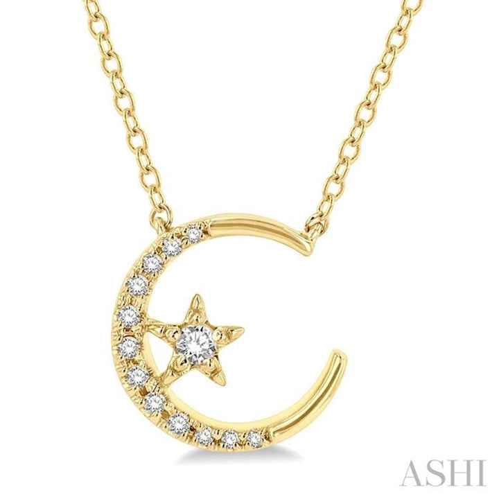 Moon Star Y Style Necklace 10 Karat Gold Yellow With Diamonds 18" Long