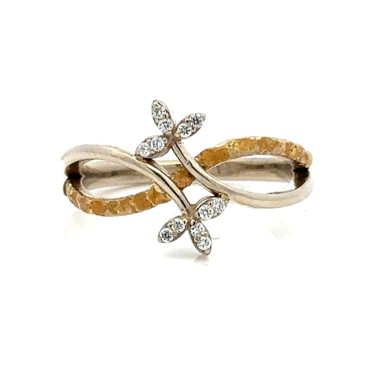 Free Form Style Fashion Ring Womens 14 Karat Gold & Alaskan Gold Nugget Two Tone with Diamonds size 7