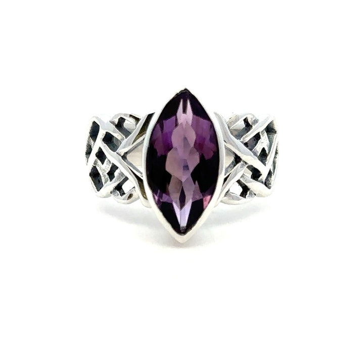 Antique Style Rings Silver with Stones Sterling Silver White with Amethyst size 8