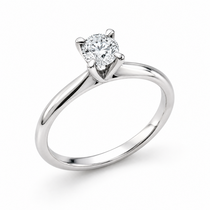 Solitare Diamond Engagement Ring White 14 Karat Gold With A 0.50 Carat Round Shape Diamond Center