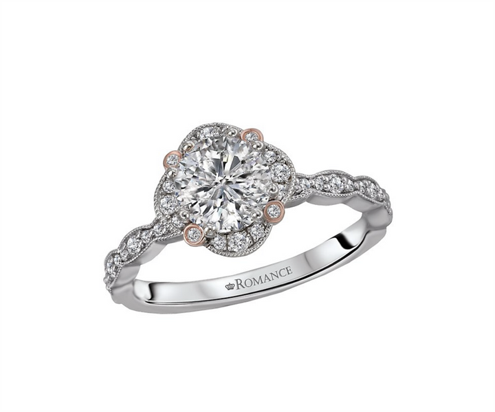 Halo Style Diamond Engagement Ring Sterling Silver Two Tone 
(Center Stone Not Included)