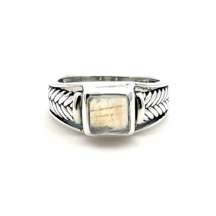 Signet Style Rings Silver with Stones Sterling Silver White with Moonstone size 8