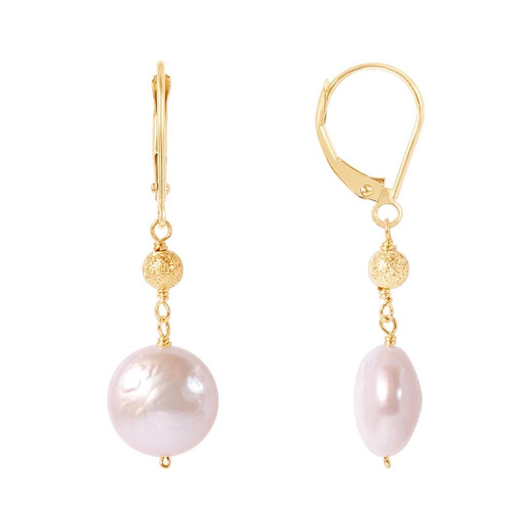 Lever Back Earring 14 KT Yellow Fresh Water Pearls