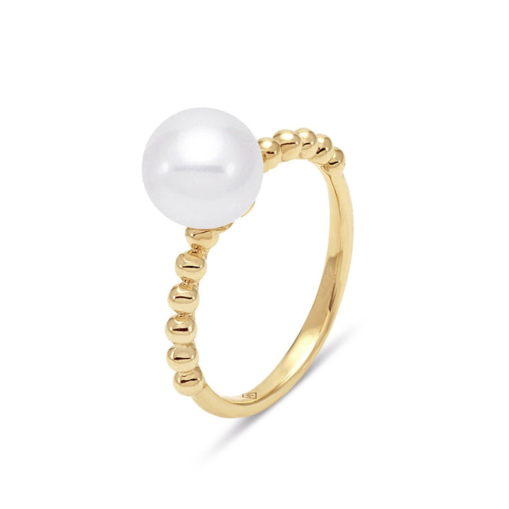 Solitare Style Pearl Ring 14 Karat Gold Yellow with Fresh Water Pearl size 6