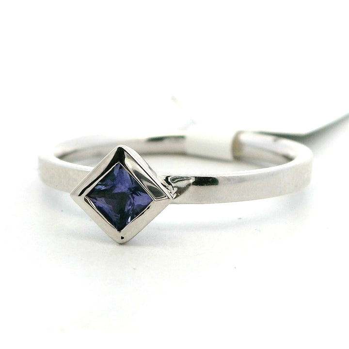 Solitare Style Colored Stone Ring 14 Karat White with Sapphire size 7