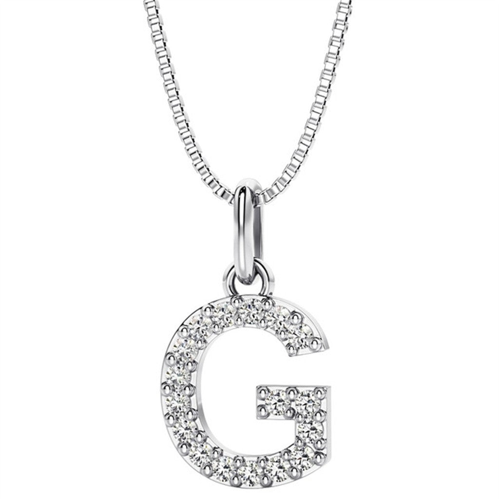 Initial Pendant Diamond Lab Grown Sterling Silver White with Round F/G Lab Diamond