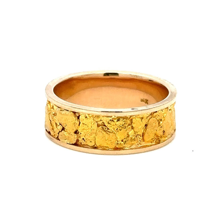 8mm Wide Straight Channel Style Mens Gold Nugget Wedding Band 14 Karat Gold Yellow size 10.25