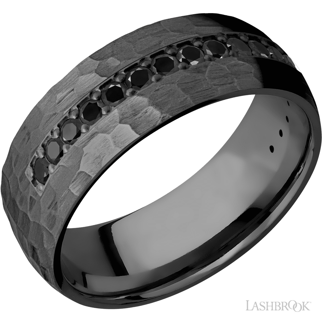 Black Zirconium Alternative Metal Ring 8mm wide with Round Black Diamonds Size 10
