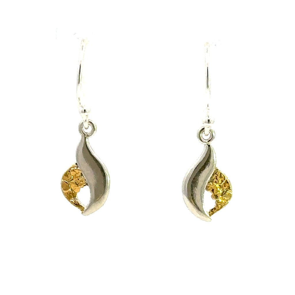 Wire Drop Sterling Silver Earrings Accented with Alaskan Gold Nuggets