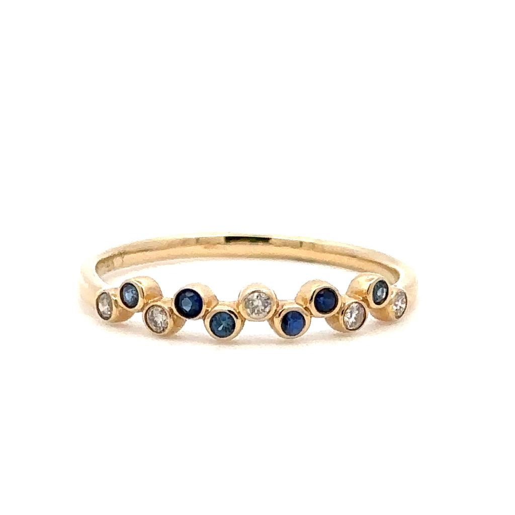 Skattered Style Colored Stone Wedding Band 14 KT Yellow with Sapphires & Diamonds Accent size 7
