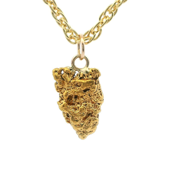 Alaskan Gold Nugget Necklace Indian Drop 0.78 " long On a Base Metal Yellow Display Chain