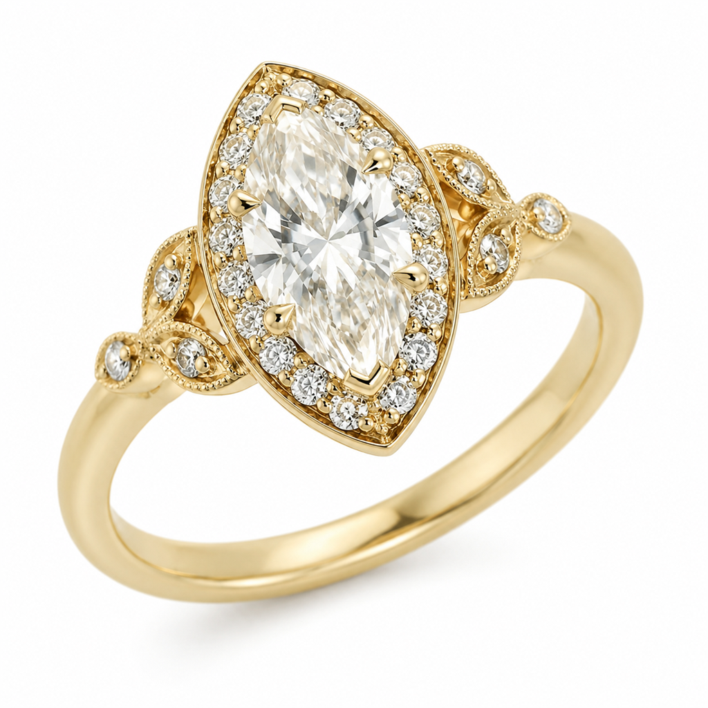 Lab Diamond Halo Lab Diamond Engagement Ring 14 Karat Yellow 1.56 Carat Total Weight