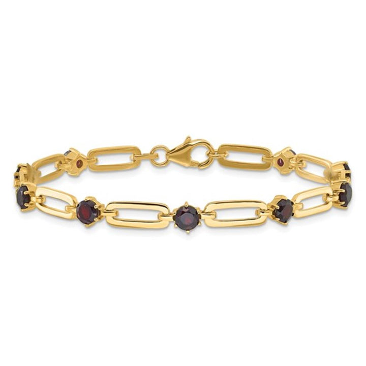 Fancy Link Style Colored Stone Bracelet .925 Yellow With Garnet Mozambiques 7" Long
