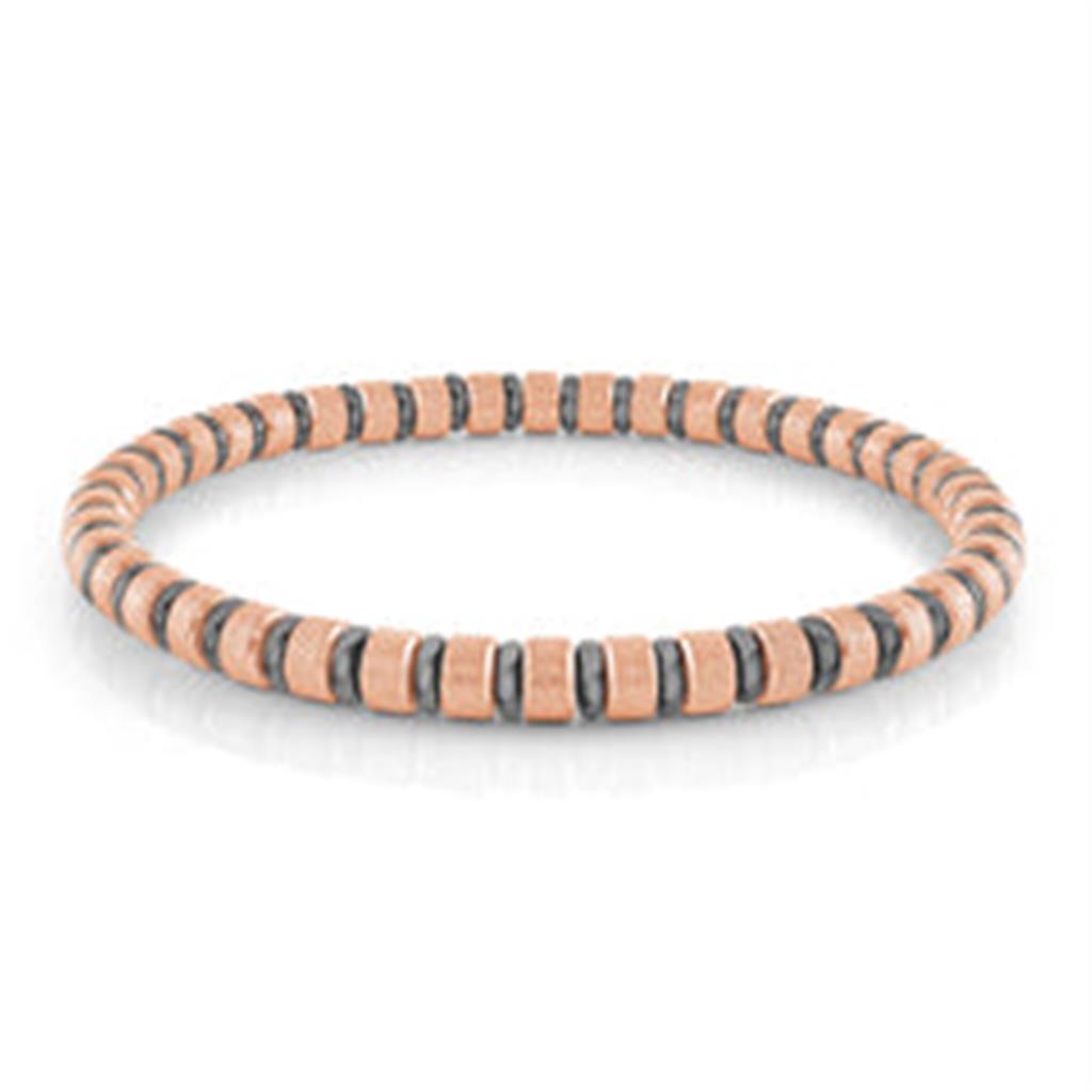 Stretch Style Gemstone Bead Bracelet Elastic with Rose Stainless Steel & White Stainless Steel 8"