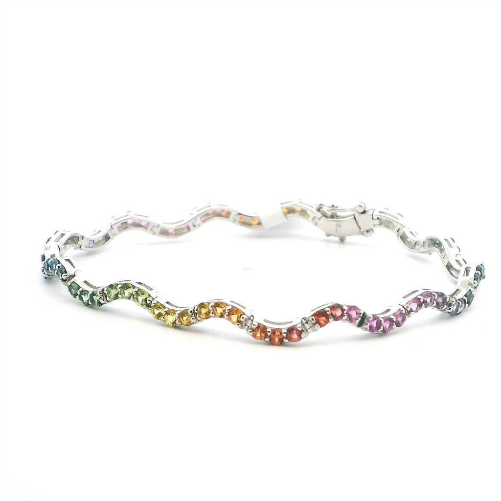 Tennis Style Gemstone Bracelet 14 Karat Silver With Sapphire 7" Long