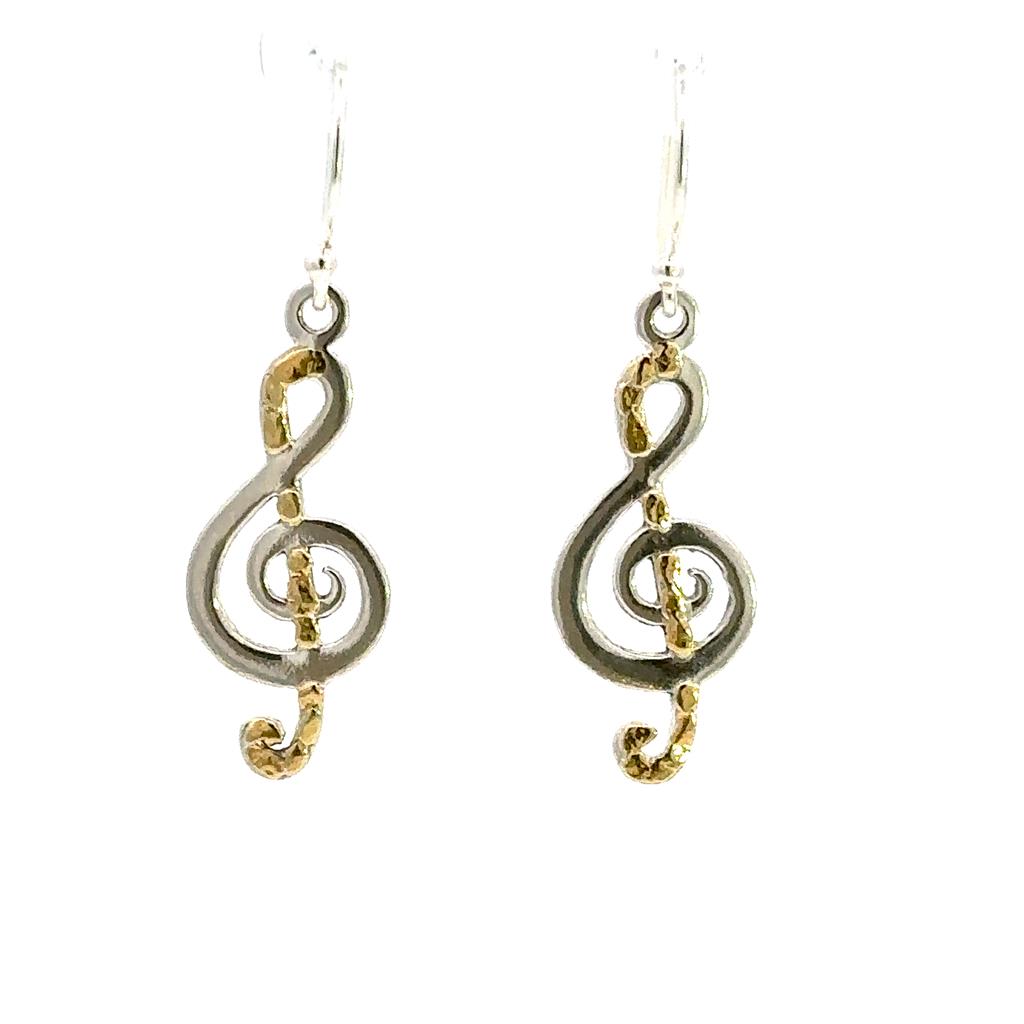 Music Wire Drop Sterling Silver Earrings Accented with Alaskan Gold Nuggets