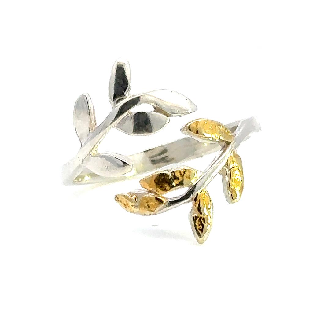 Flower Gold Nugget Ring .925 & Alaskan Gold Nugget Size 8