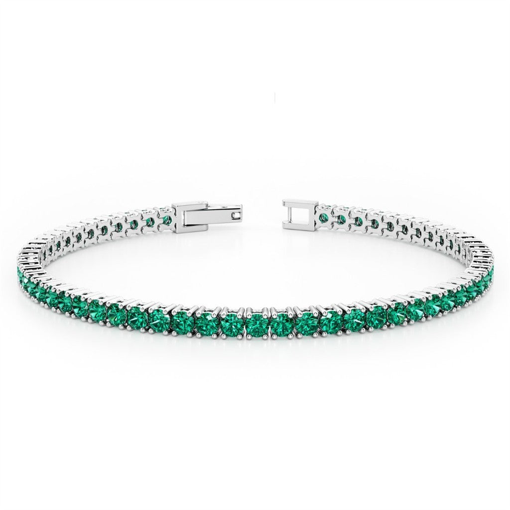 Tennis Style Gemstone Bracelet Sterling Silver Silver With Emerald Labs Lab Grown 8" Long