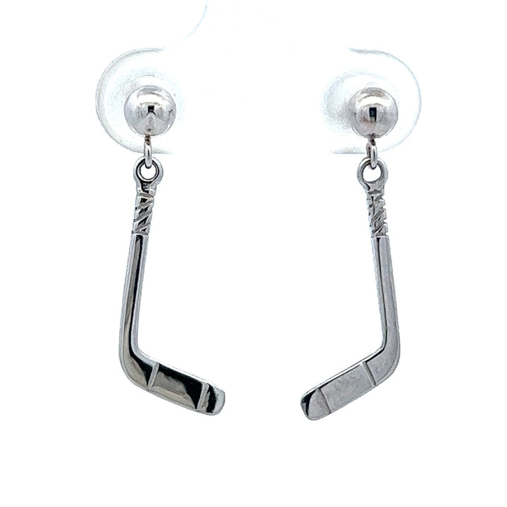 Hockey Hockey Dangle Precious Metal Earrings 14 Karat Gold White