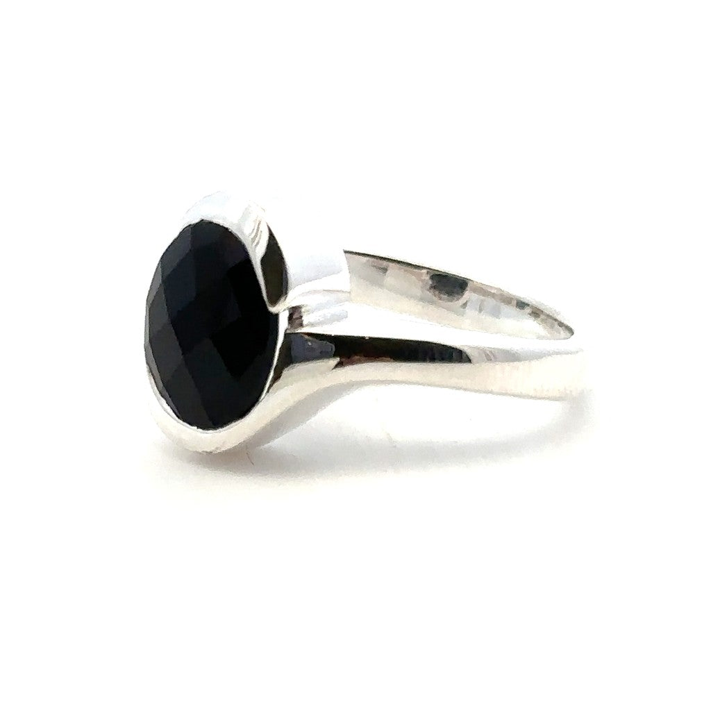 Fashion Style Rings Silver with Stones Sterling Silver White with Onyx size 9