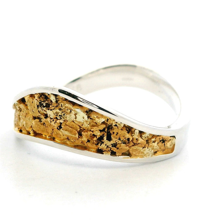 6X4 mm Wide Tapered Channel Style Mens Gold Nugget Wedding Band Continuum Silver & Alaskan Gold Nugget Two Tone size 10