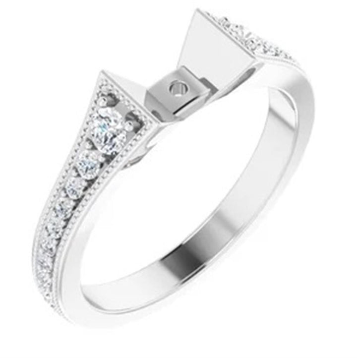 Solitare Accent Style Diamond Engagement Ring Sterling Silver White 
(Center Stone Not Included)