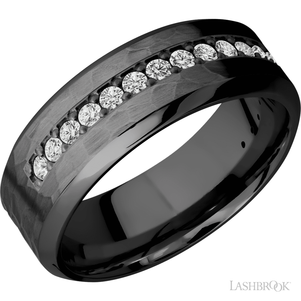 Black Zirconium Alternative Metal Ring 8mm wide with Round Diamonds Size 10