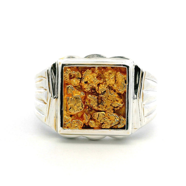 Signet Style Ring Men's Sterling Silver & Alaskan Gold Nugget Two Tone size 9