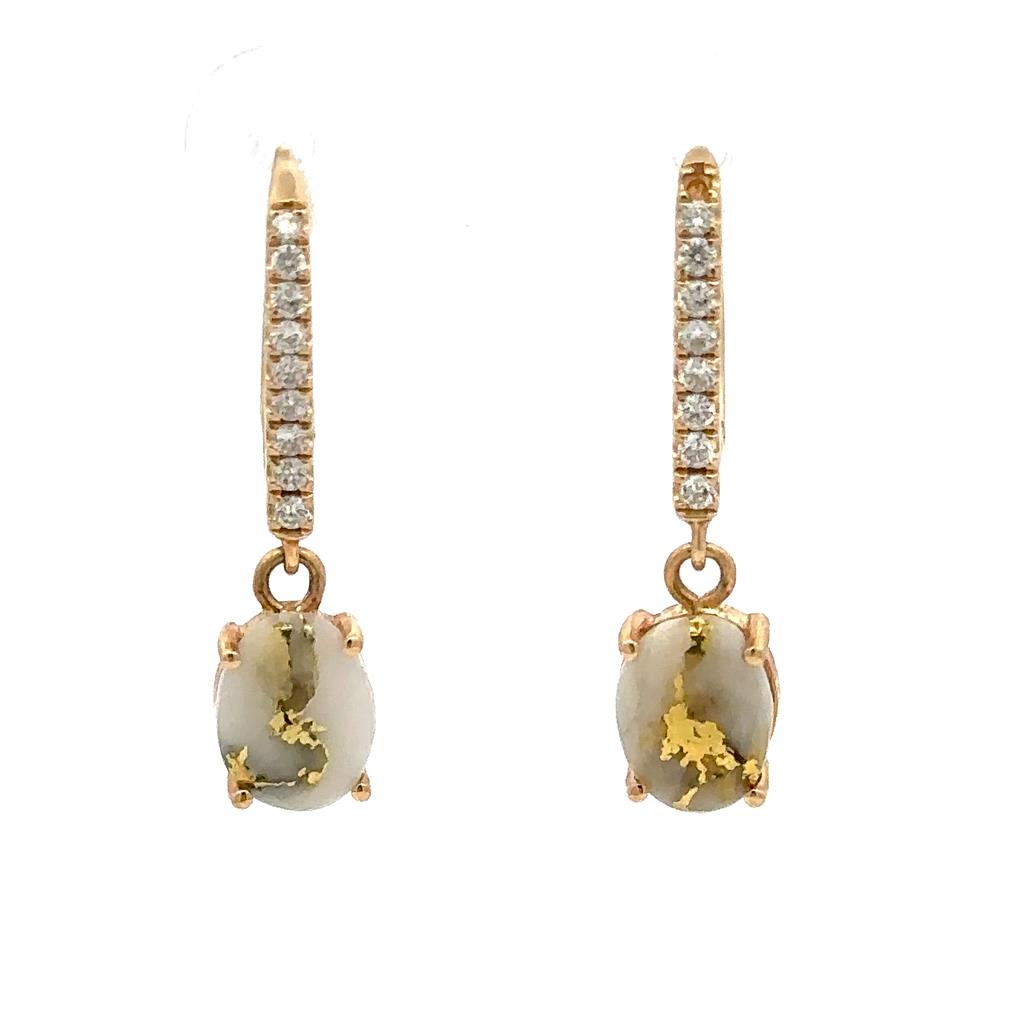 Earrings Precious Metal With Colored Stone Lever Back 14 KT Yellow With Lab Grown Glacier Gold Quartzs 0.24 ctw & Diamond