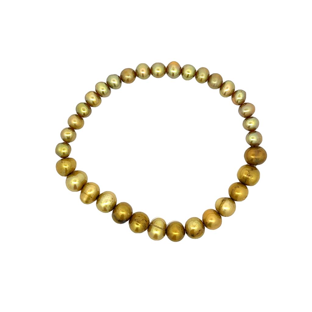 Stretch Style Gemstone Bead Bracelet Elastic with Green Pearl 7"