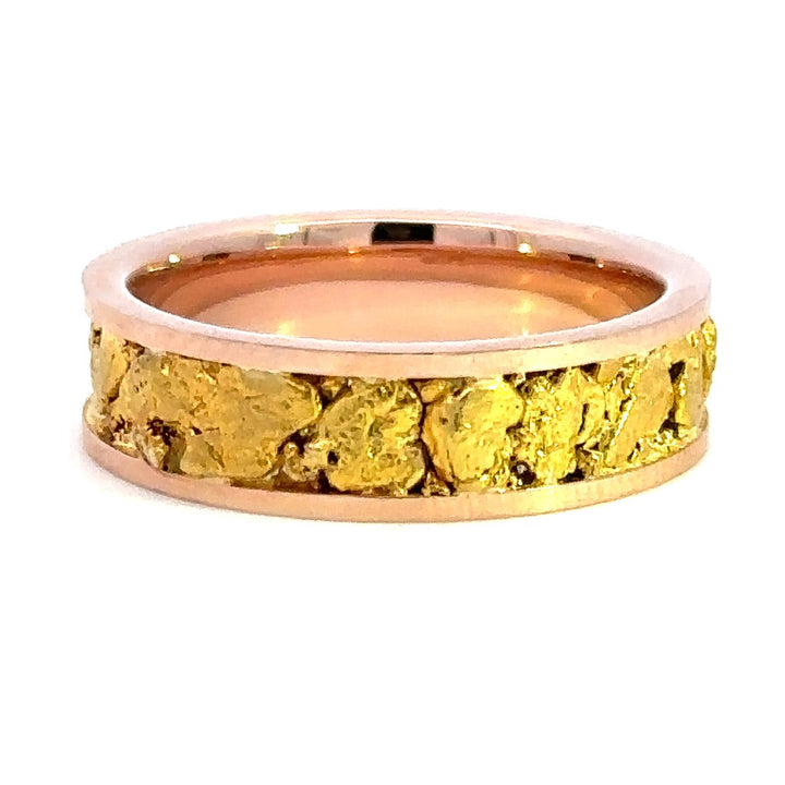 6mm Wide Straight Channel Style Mens Gold Nugget Wedding Band 14 Karat Gold Rose size 9