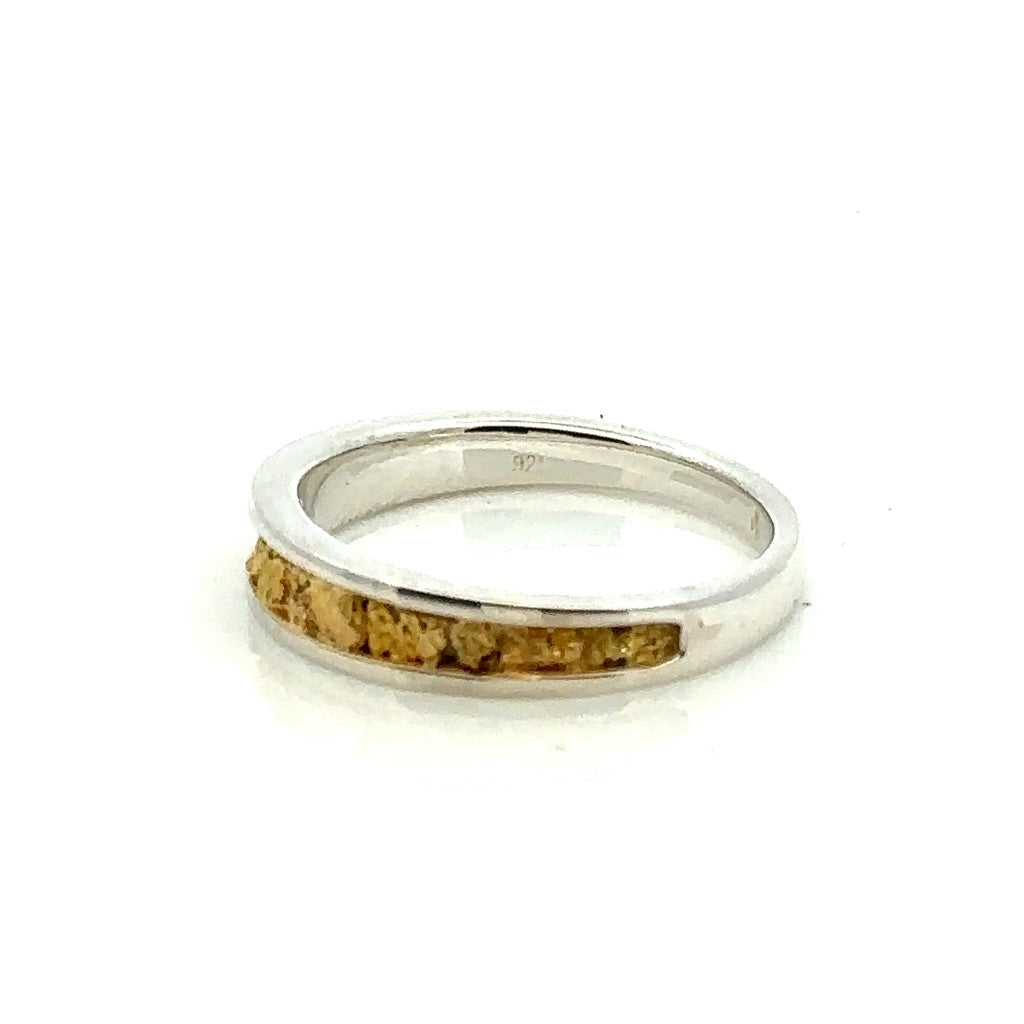 4X2mm Wide Tapered Channel Style Womans Wedding Bands With Gold Nugget Continuum Silver & Alaskan Gold Nugget White size 6