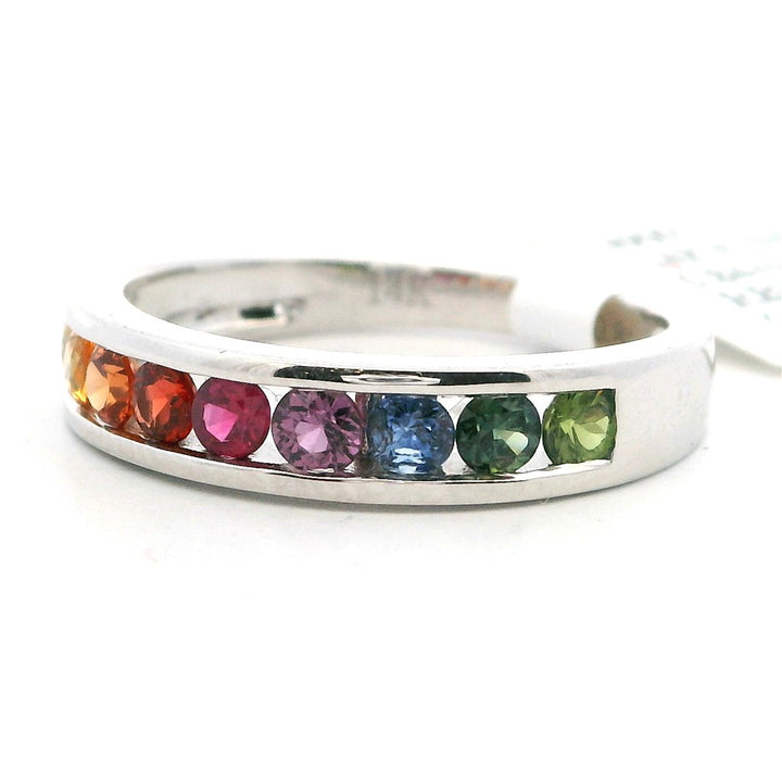 Geometric Style Colored Stone Ring 14 Karat Silver with Sapphire size 7