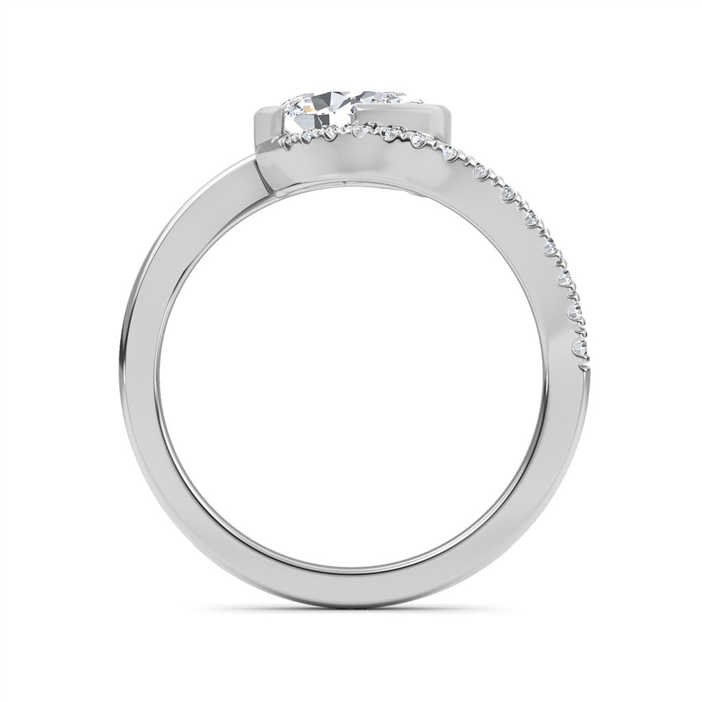 Bypass Lab Diamond Engagement Ring Yellow 14 Karat Gold With A 1.00 Carat Oval Shape Lab Diamond Center & Round Shape Lab Diamonds Side Stones