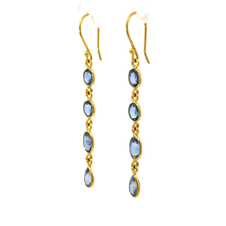 Earrings Precious Metal With Colored Stone Dangle Dangle Drop 18 Karat Gold Yellow With Sapphire