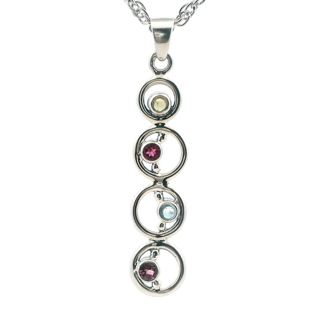 Free Form Pendant Sterling Silver Silver with Cabochon Round Tourmalines