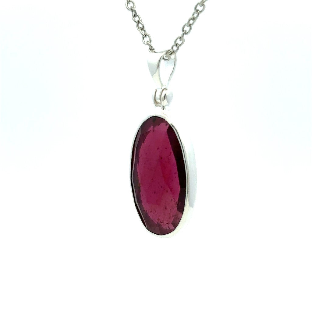 Drop Pendant Sterling Silver White with Oval Garnet Mozambique