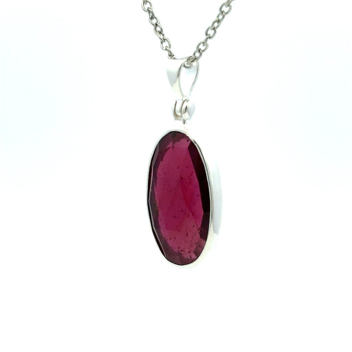 Drop Pendant Sterling Silver White with Oval Garnet Mozambique