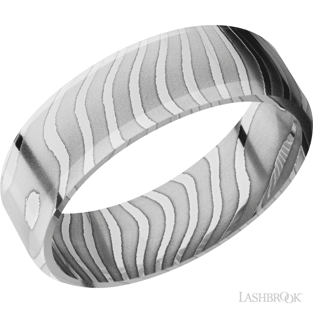 Silver & Black Damascus Steel Alternative Metal Ring 8mm wide Size 10
