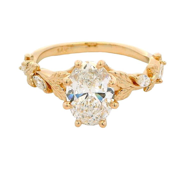 Contemporary Diamond Engagement Ring Yellow 14 Karat Gold & Alaskan Gold Nugget For A 1.58 Carat Oval Center Stone