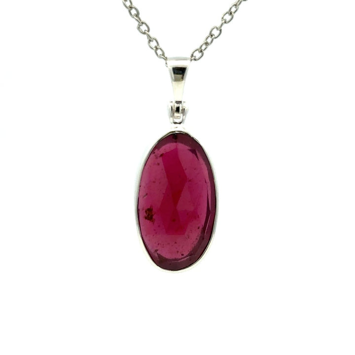Drop Pendant Sterling Silver White with Oval Garnet Mozambique