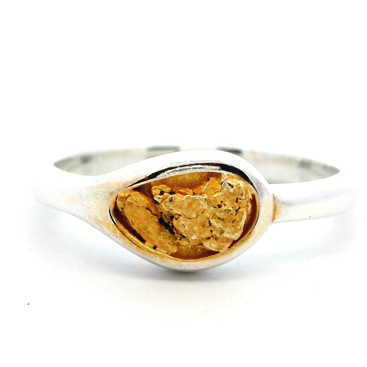 Contemporary Style Fashion Ring Womens Sterling Silver & Alaskan Gold Nugget Two Tone size 6