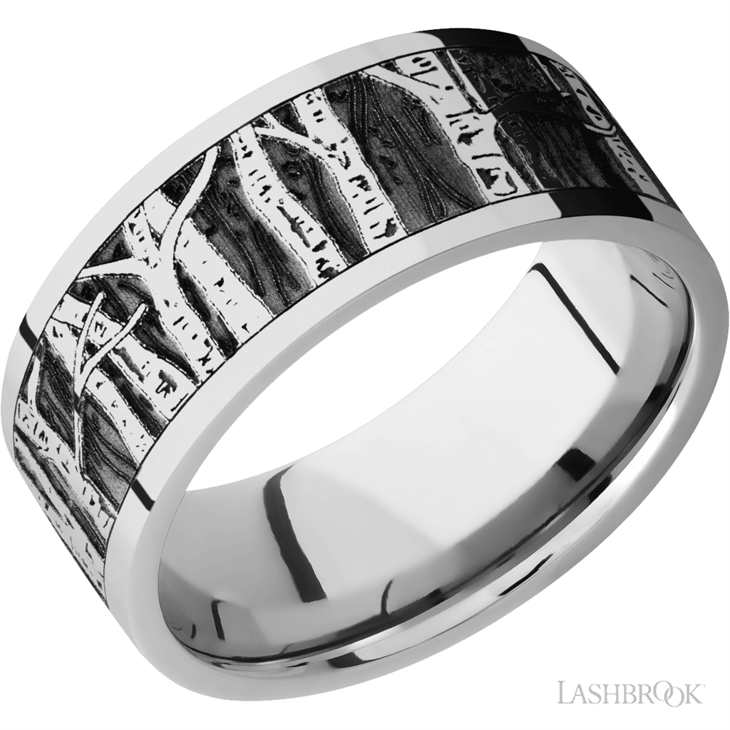 Black Cobalt Chrome Alternative Metal Ring 9mm wide with a Trees pattern Black Color Size 10.25