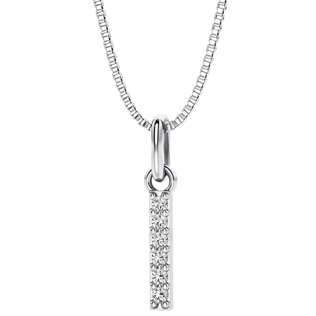 Initial Pendant Diamond Lab Grown Sterling Silver White with Round F/G Lab Diamond