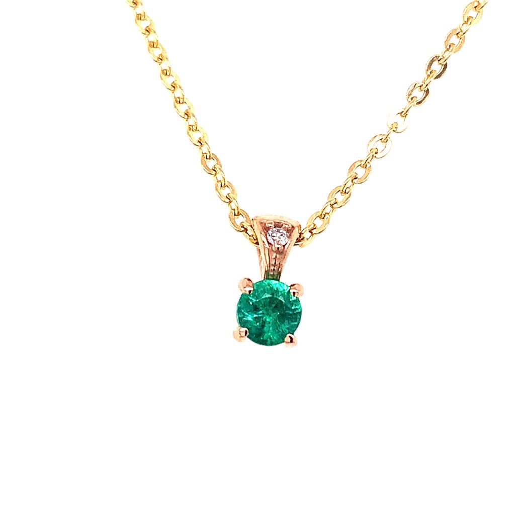 Solitare Pendants 14 KT Rose with Round Emerald