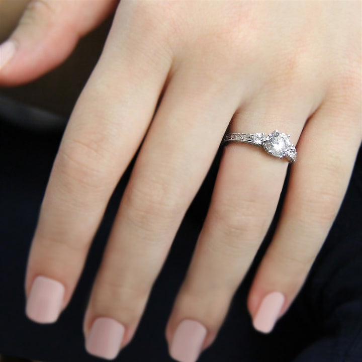 Three Stone Diamond Engagement Ring White Alloy For A 1.00 Carat Round Center Stone