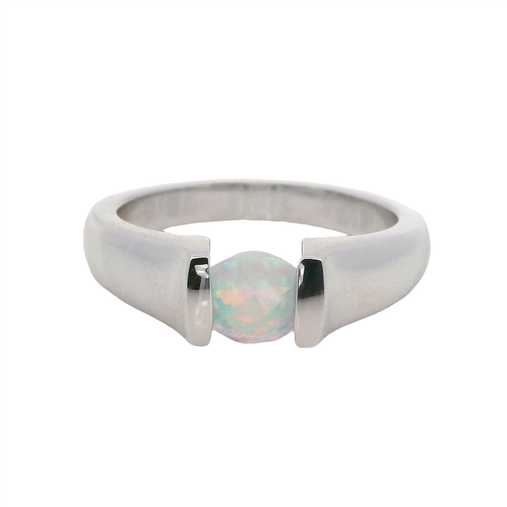 Solitare Style Rings Silver with Stones Sterling Silver White with Opal size 7